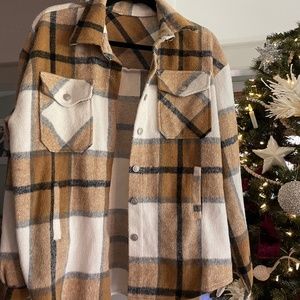 Mustard White Black Plaid Shacket - Oversized Size L